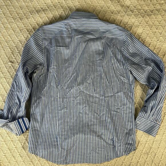 Robert Graham Mens Large Blue Button Up Modern Americana Geometric Long Sleeve - Picture 3 of 8